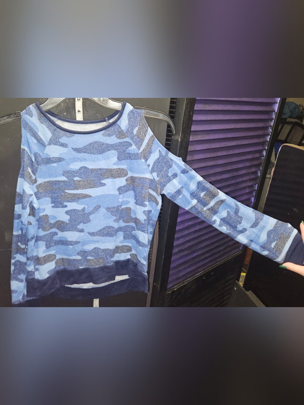 Justice Blue Camo Cold-Shoulder Sweatshirt